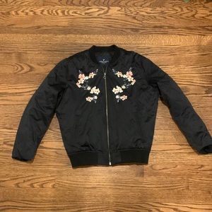 American Eagle cherry blossom embroidered bomber jacket